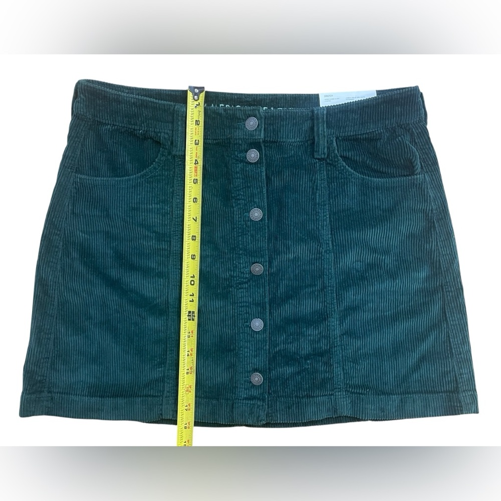 American Eagle Dark Green Super Hi-Rise A-Line Corduroy Skirt - Picture 3 of 7